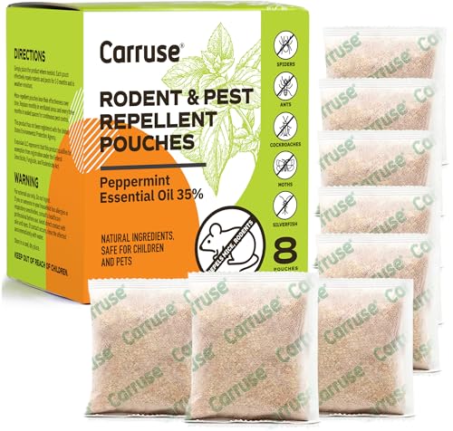 Mouse Rodent Repellent Peppermint Oil: Home Pest Control Pouches for Rate/Spiders/Moths/Ants/Roaches/Silverfish Deterrent - Extra-Strength Mice Away Repellent Indoor & Outdoor (8 Count)