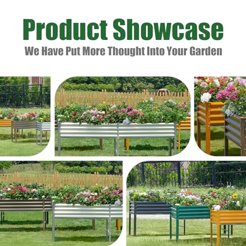 Land Guard Galvanized Raised Garden Bed with Legs, 48×24×32in Metal Elevated Planter Box Z11926