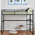 Metal Loft Bed Frame Twin Size with Safety Guard Rails & Built-in Ladder, Black C7852