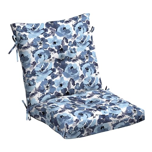 Arden Outdoor Plush Modern Tufted Blowfill Dining Chair Cushion, 21 x 40, Rain-Proof, Fade Resistant, Tufted Cushion for Dining and Bistro Chairs Black Cabana Stripe