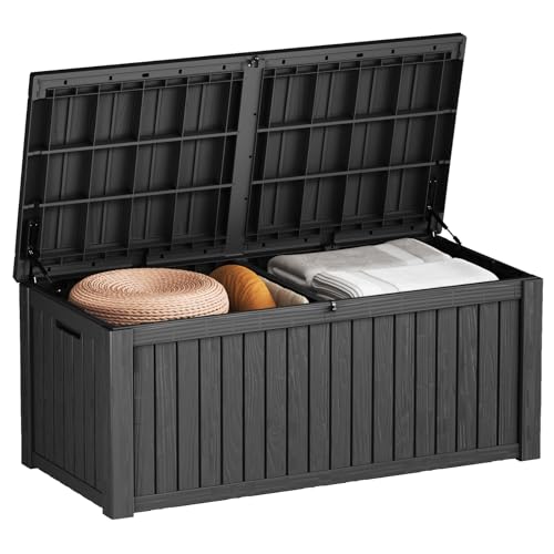 260 Gallon UV Resistant Outdoor Storage Box Waterproof, Lockable Resin Deck Box for Garden Tools, Sports Equipment and Cushions, Gray