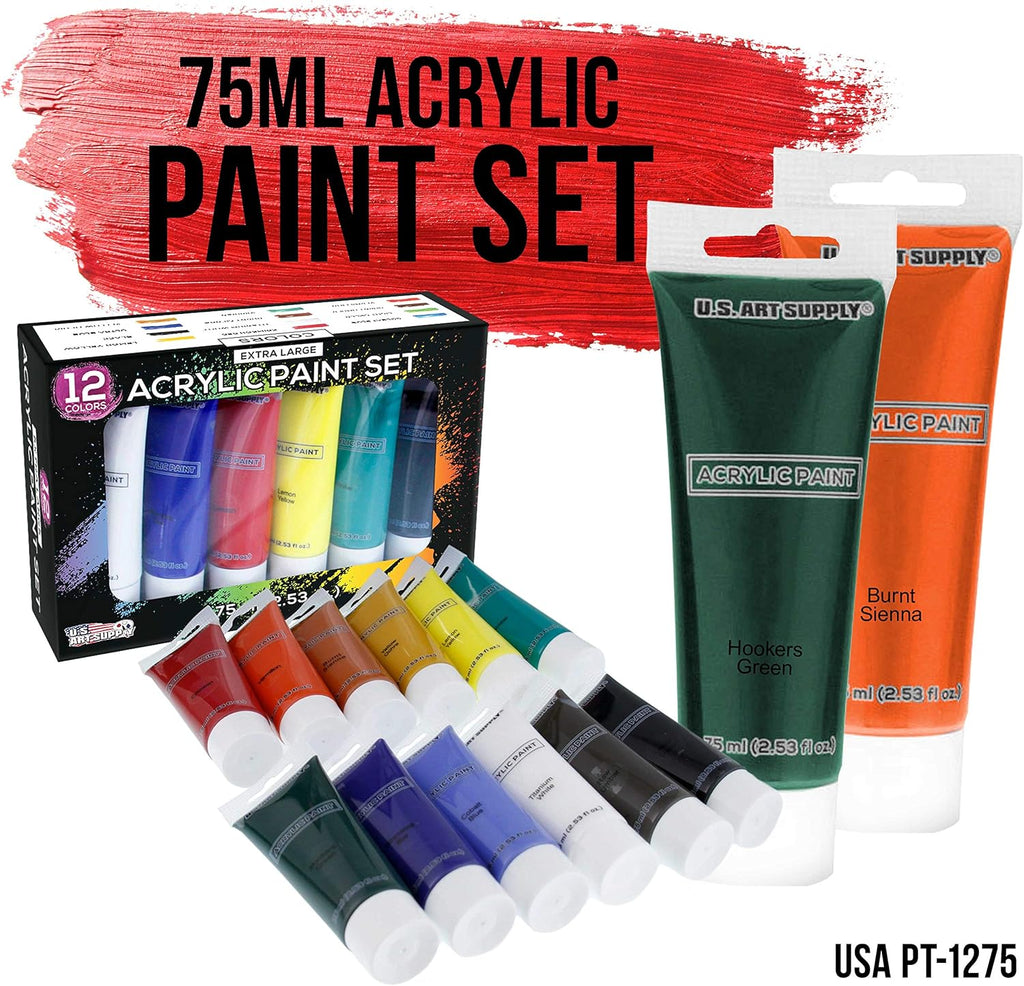 U.S. Art Supply Sip and Paint Art Party Painting Kit with 6 Easels, 12 Paints, 12 Canvases, 6 Brushes & 6 Aprons J5998