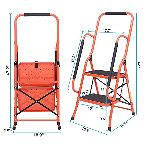LUISLADDERS 2 Step Ladder with Handrails, Anti-Slip Pedal, 500lbs, Black S431855