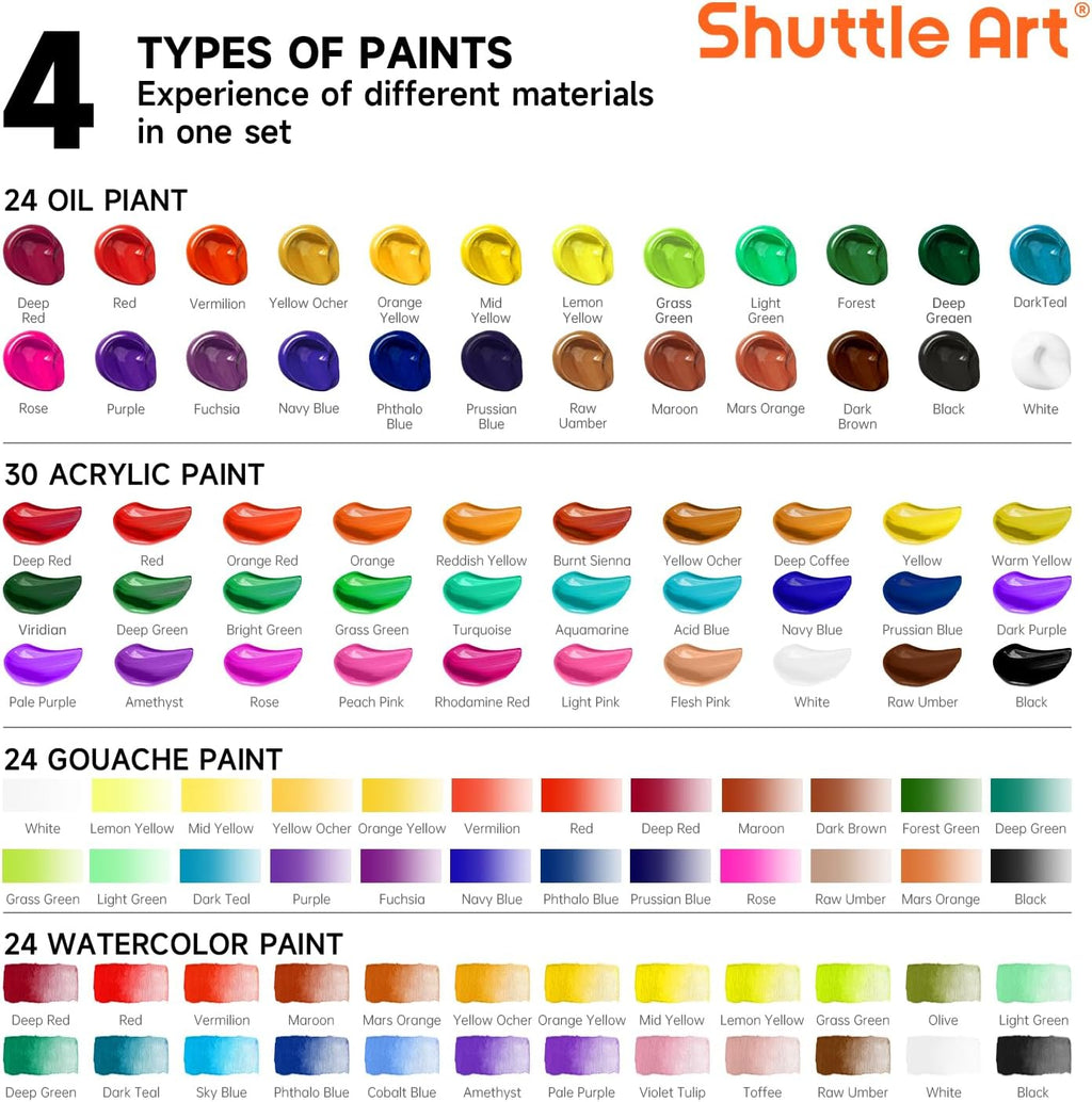 Shuttle Art 168 Pcs Artist Painting Set with Easels, Canvas, Brushes and Art Supplies W345