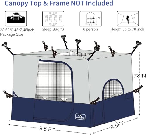 KAMPKEEPER Camping Inner Tent for 10x10 Straight Leg Canopy, Vented Roof, Khaki M60374