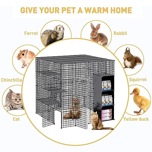 Large Cat Cage Enclosure Indoor DIY Cat Playpen Pet Home Detachable Metal Wire Kennel Crate White P381448