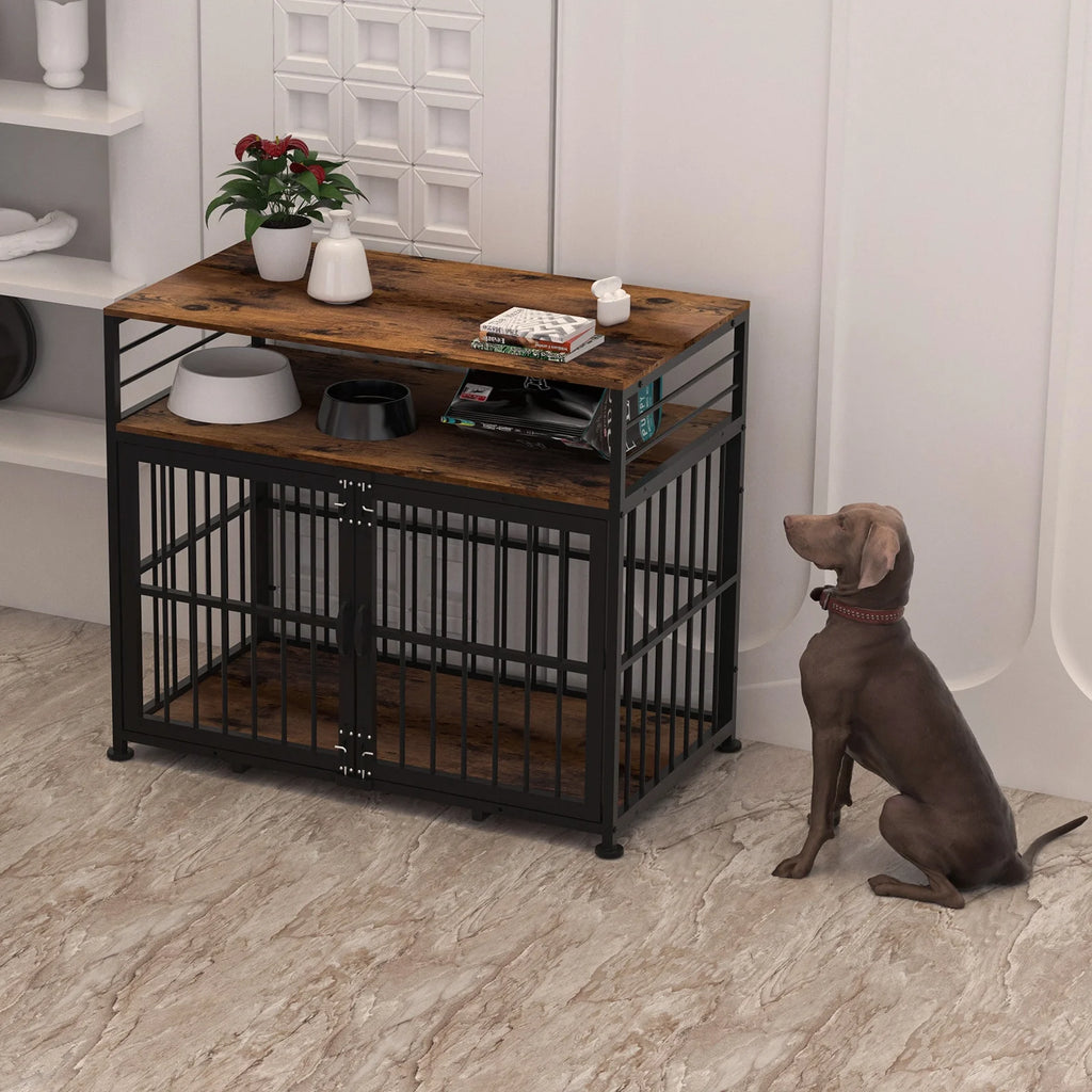 NBTiger Dog Crate Furniture with Storage Shelf, Wooden Pet Kennel, 40" Brown D31916