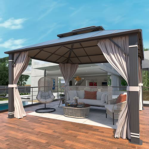YOLENY 10' x 12' Hardtop Gazebo with Galvanized Steel Double Roof, Netting and Curtains Y84317