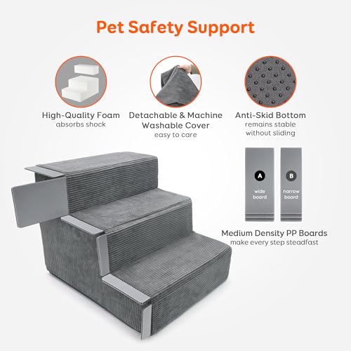 Pawque 4-Step Dog Stairs for Small Dogs Cats, High Bed Couch, Non-Slip Washable Cover C690