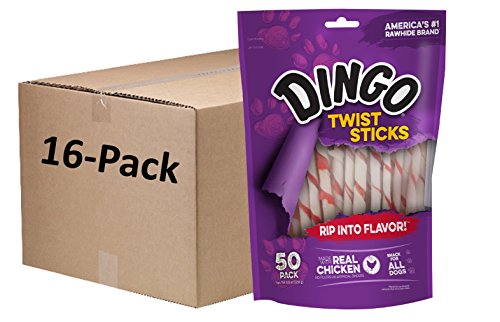 Dingo Twist Sticks Rawhide Chews, Made With Real Chicken, 50 Count