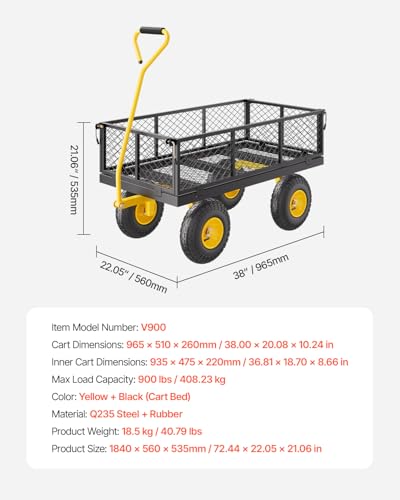 VEVOR 900 Lbs Heavy Duty Steel Garden Cart with 10" Tires and Removable Sides J262