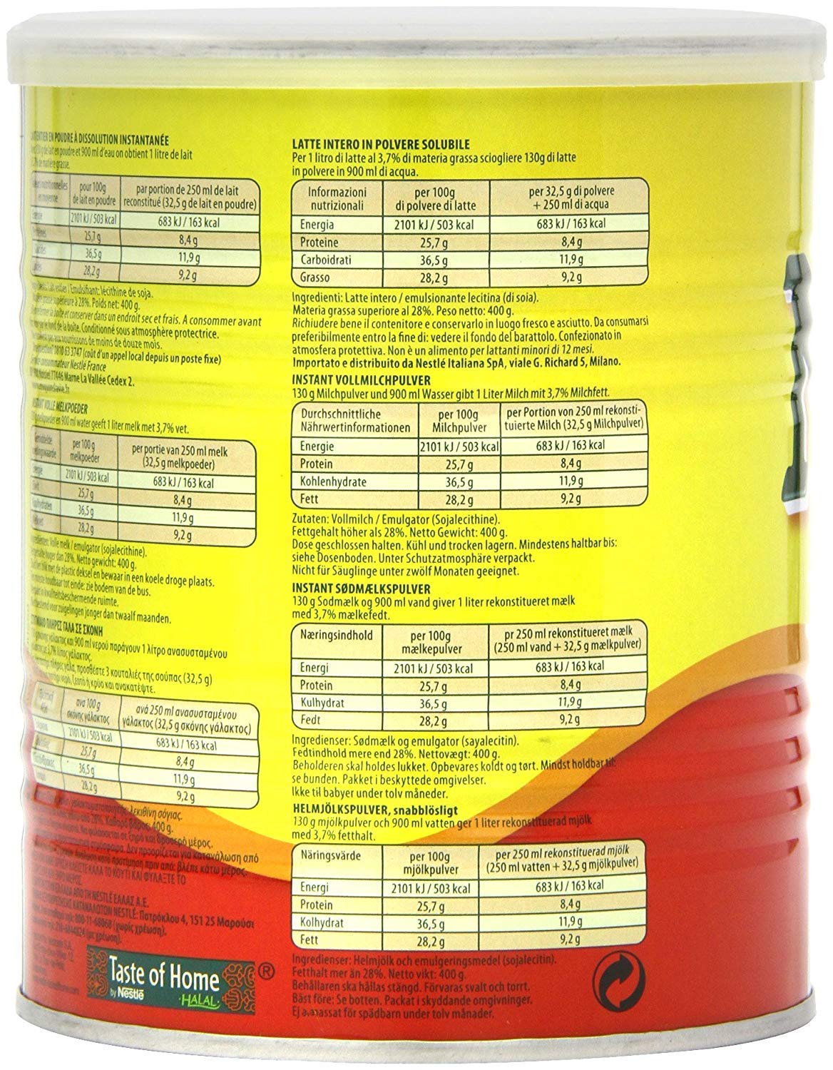 Nestle Nido Full Milk Powder Instant Cream for Coffee & Tea, 14 oz Tin U659