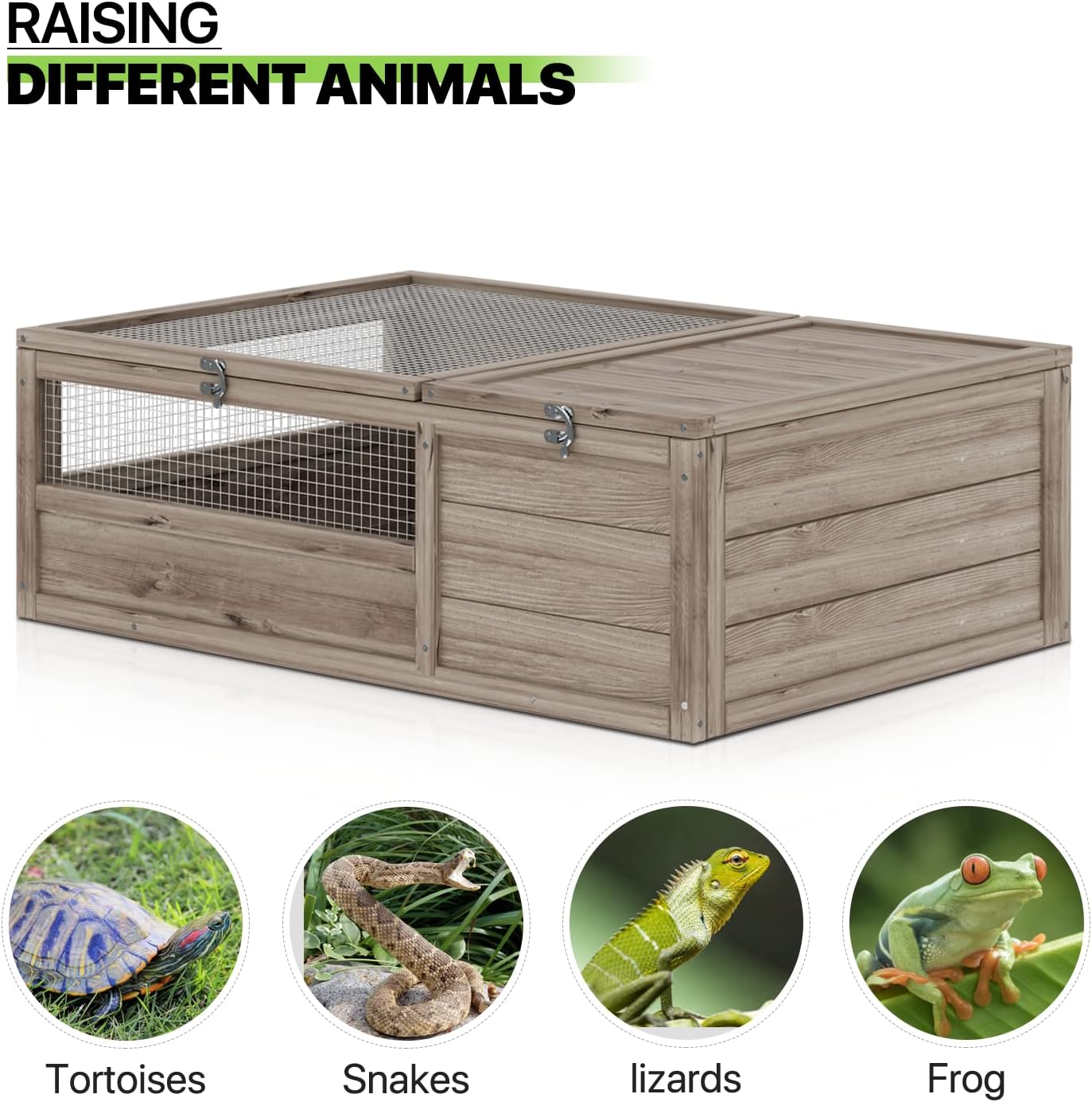 Magshion Outdoor Tortoise Enclosure Wooden Pet House Reptile Cage, 36.75" Grey T8522