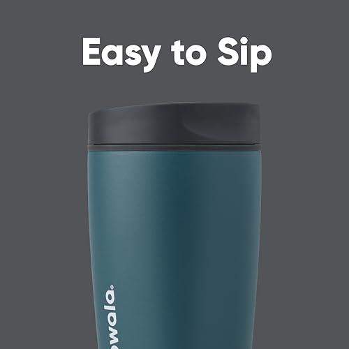 Owala SmoothSip Slider Insulated Stainless Steel Coffee Tumbler 12 oz, Grey/Blue B987