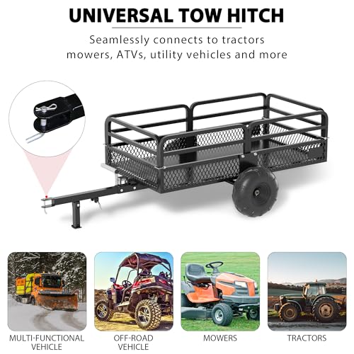 ATV Trailer Steel Dump Cart, Heavy Duty 1500lbs Utility Trailer with Removable Sides N365