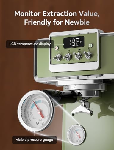 Neretva Espresso Coffee Machine 15Bar Retro Espresso Maker with Milk Frother, Green G710