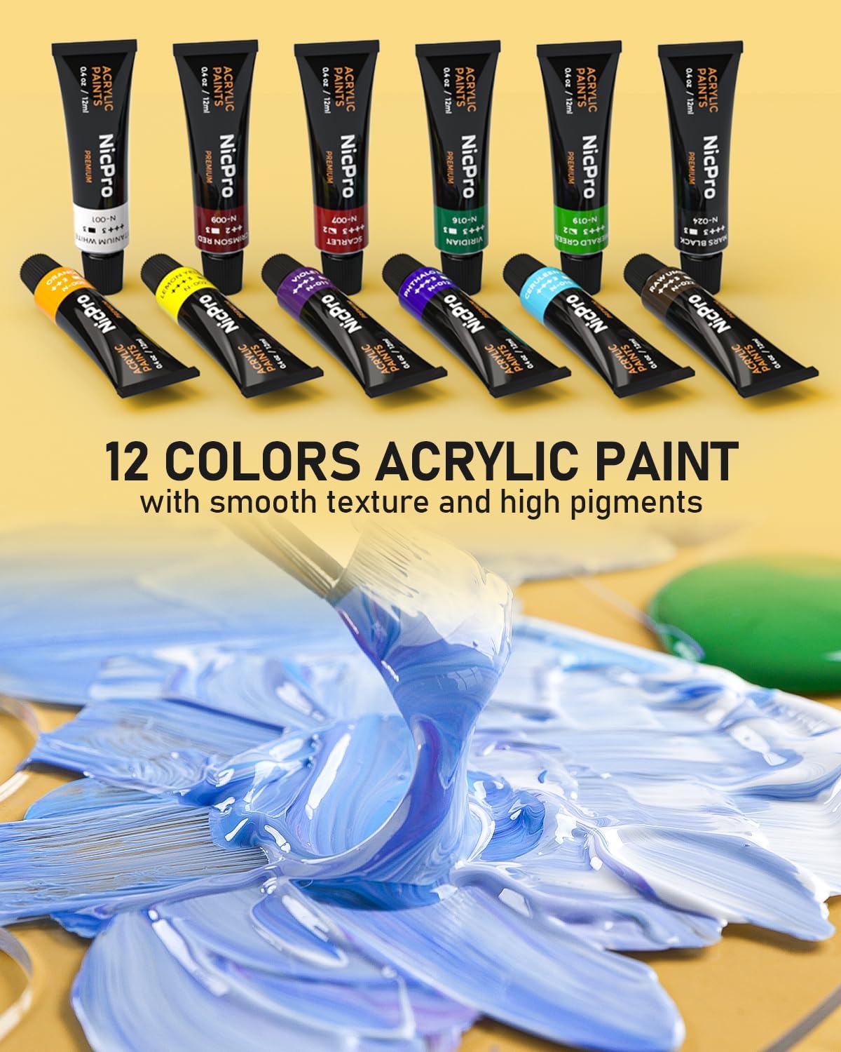 Nicpro 65PCS Acrylic Paint Canvas Set with 30 Brushes, 5 Canvas, Wood Easel for Beginner Artists B150