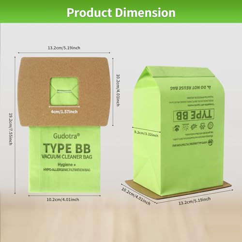 15 Pack Type BB Vacuum Bags for Oreck XL Buster B Canister with 3 Motor Filter K572745