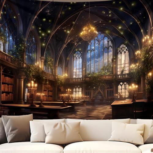 QGHOT Medieval Bookshelf Tapestry Vintage Library Wall Hanging P36533
