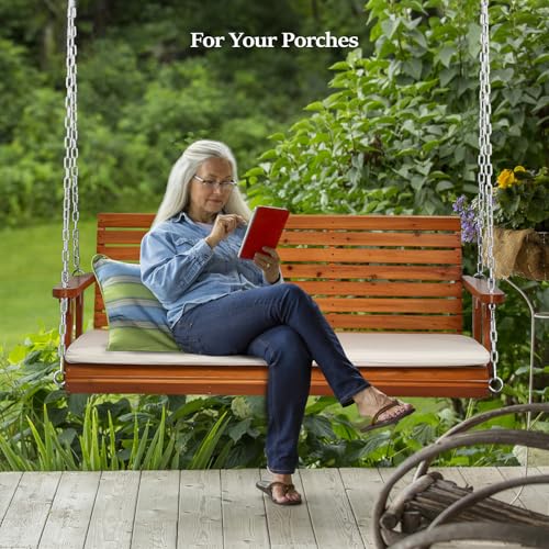 VINGLI Heavy Duty 880 LBS Patio Wooden Porch Swing with Extra Cushion, 5 FT Y211