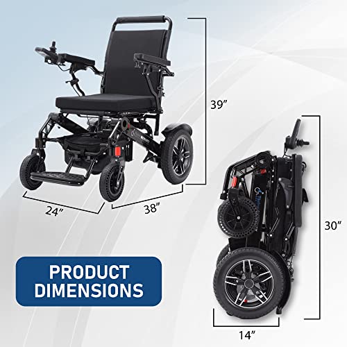 Fold and Travel Electric Wheelchair for Adults Lightweight Power Chair Blue 17 Inch Seat W960489