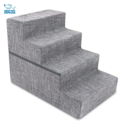 Foldable Pet Steps with CertiPUR-US Certified Foam by Best Pet Supplies - Gray Linen, 4-Steps G854
