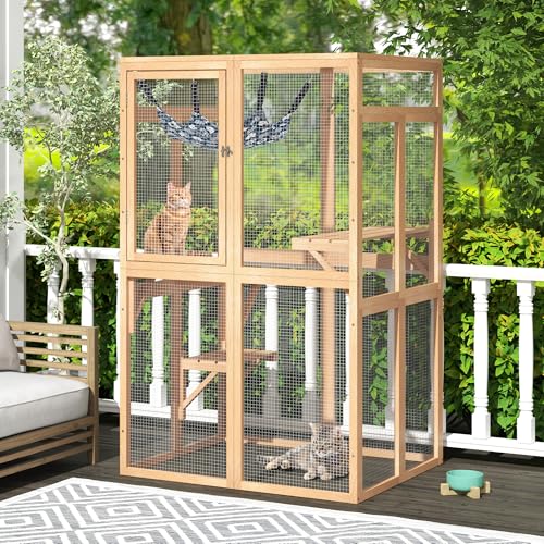 Wooden Catio Outdoor Cat Enclosure with Window Access (Black) D5959