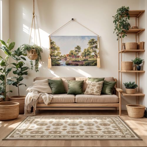 Vintage Nature Tapestry Wall Hanging with Telescopic Rod & Tassels I9744