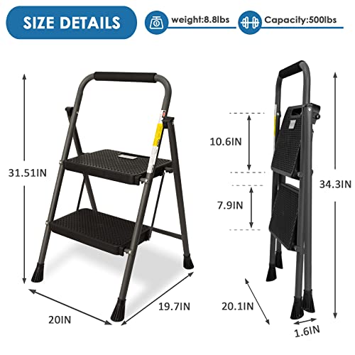 GOLYTON 2 Step Ladder Lightweight Folding Step Stool with Anti-Slip Pedal, Grey A53071