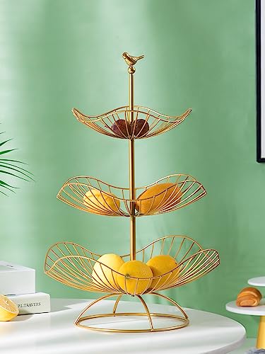 LANDTOM Metal 3-Tier Fruit Basket Holder Decorative Stand, Gold E3391