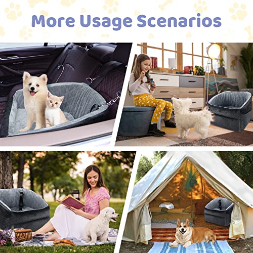 Dog Car Seat for Small Medium Dogs, Detachable Washable Pet Booster Seat Grey I26690