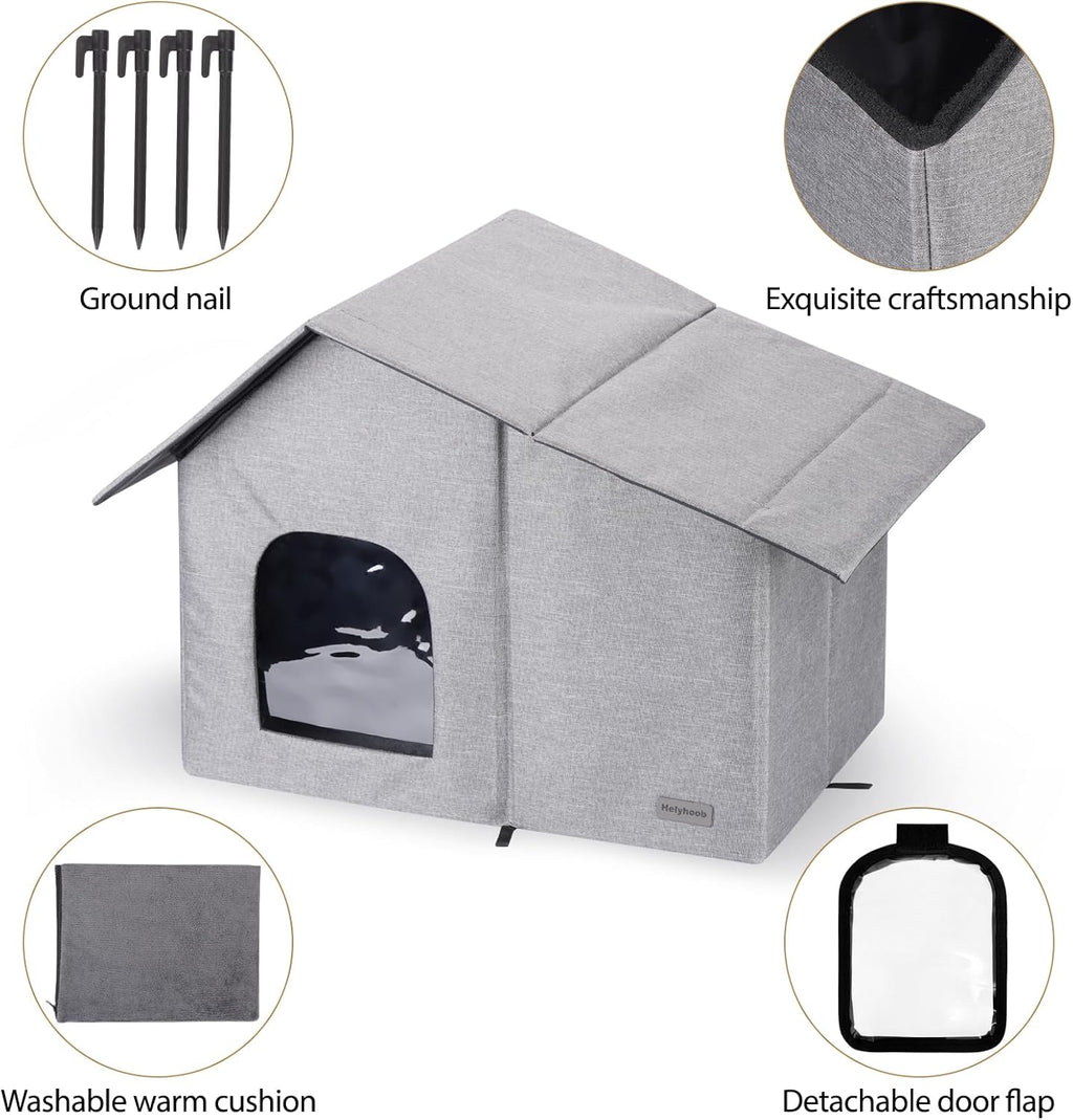 Outdoor Cat House Weatherproof Collapsible Shelter with Soft Warm Mat P9742