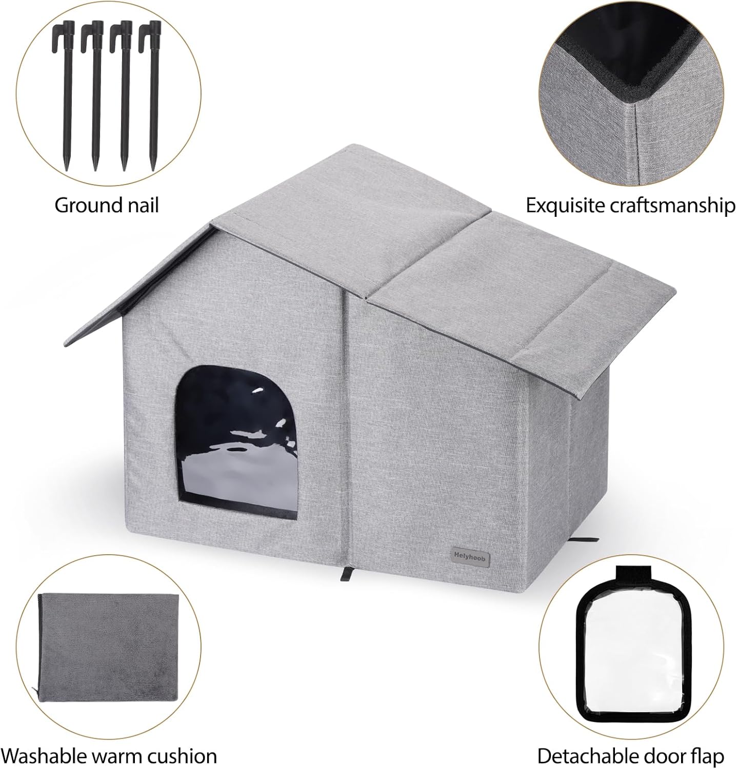 Outdoor Cat House Weatherproof Collapsible Shelter with Soft Warm Mat P9742