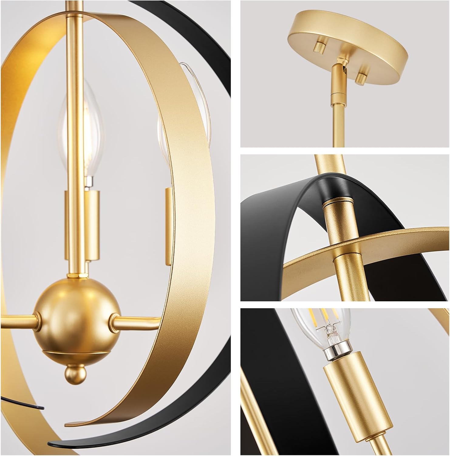 Black and Gold 3-Light Globe Pendant Chandelier for Dining Room D827