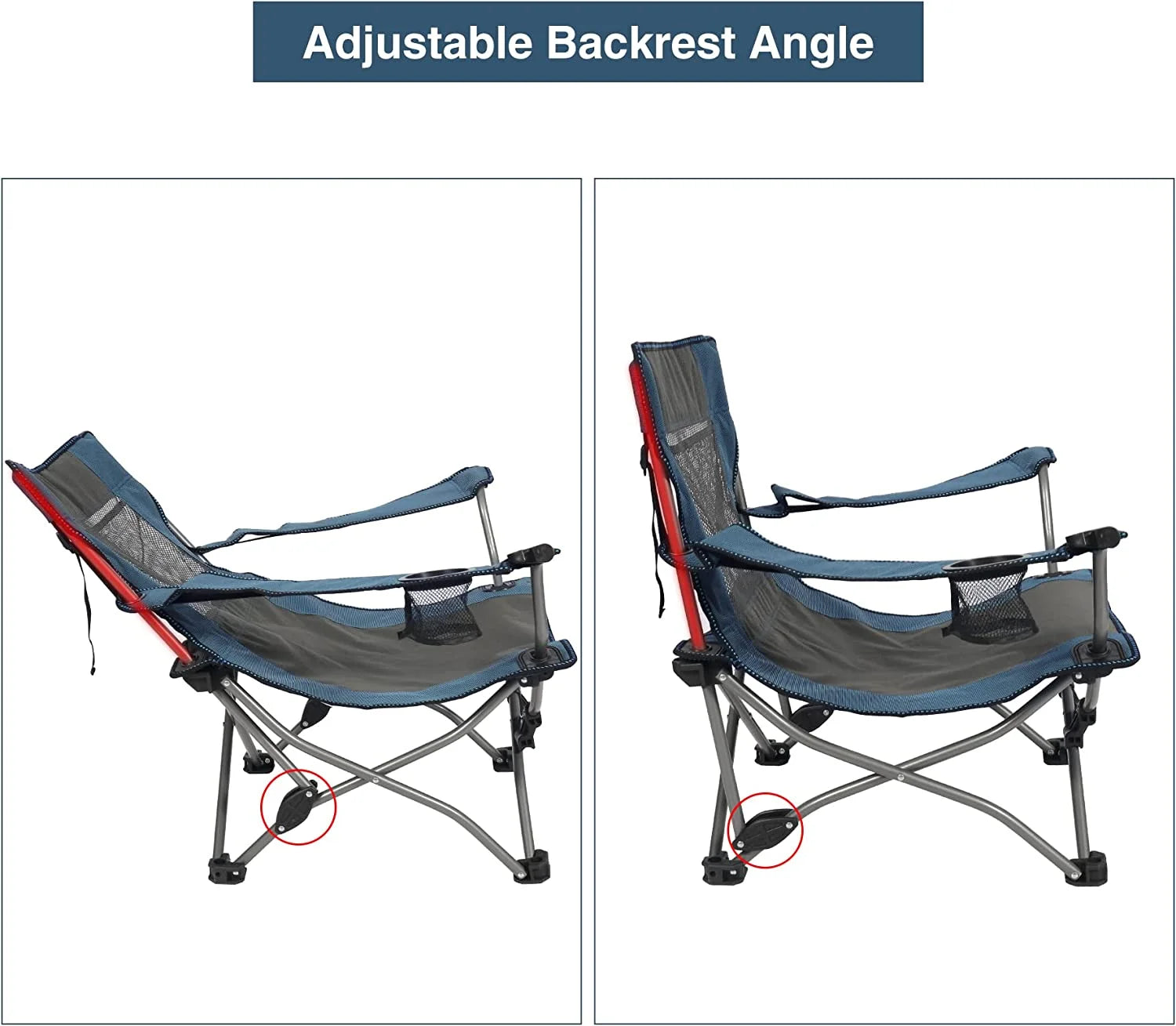 REDCAMP Low Beach Chair with Adjustable Backrest and Cup Holder, Portable Camping Chair, Navy Z4704
