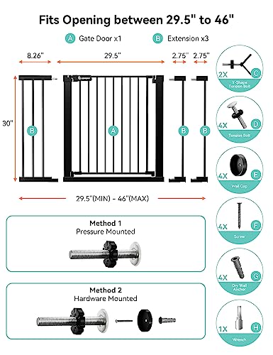 COMOMY 36" Extra Tall Baby Gate for Stairs, Auto Close, Black Q468124
