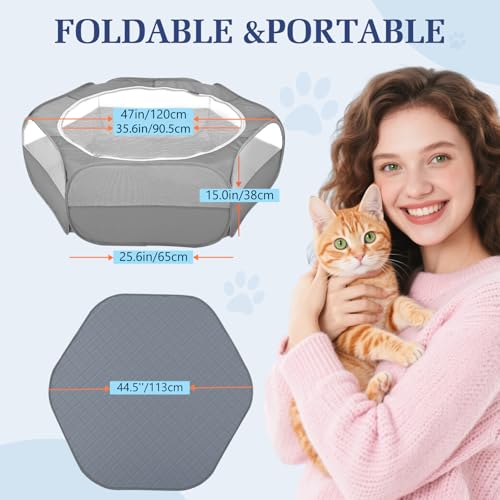 Pawaboo Small Animals Playpen, Waterproof Pet Cage Tent with Zippered Cover, Portable Outdoor Yard Fence, Green C9530