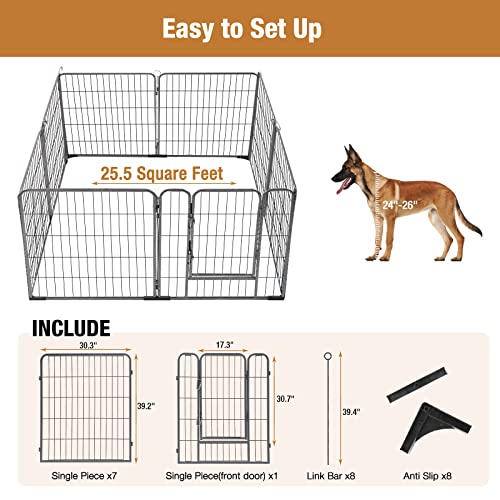 Dog Playpen Indoor Outdoor Foldable Metal Pet Exercise Fence with Door Gate V979227