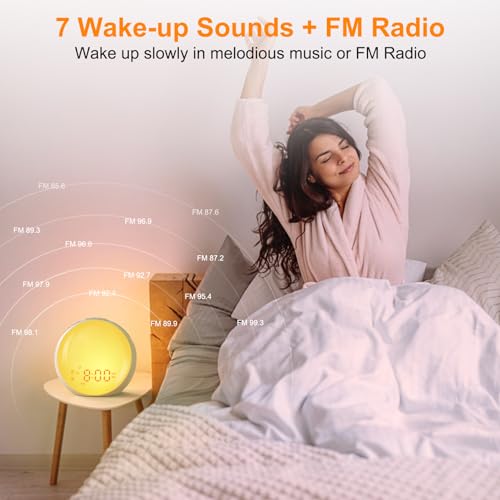 Sunrise Alarm Clock with Wake Up Light, Dual Alarms, FM Radio E557