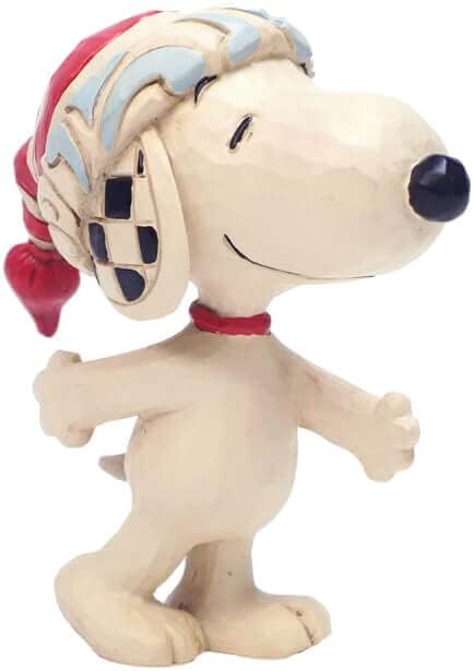 Enesco Peanuts by Jim Shore Snoopy with a Christmas Cap Miniature Figurine, 3 Inch, Multicolor