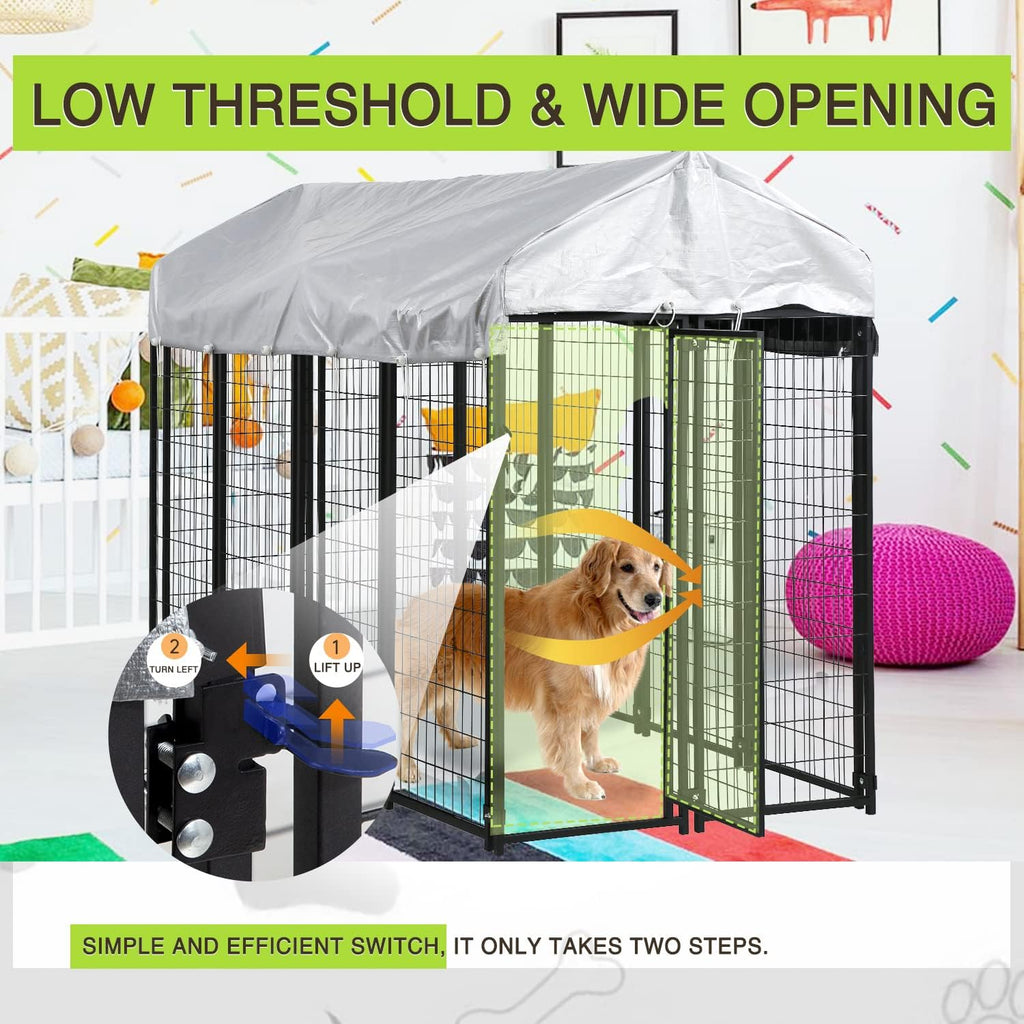 Outdoor Dog Kennel for Large Dogs Heavy Duty Metal Wire Cage with Roof I19835
