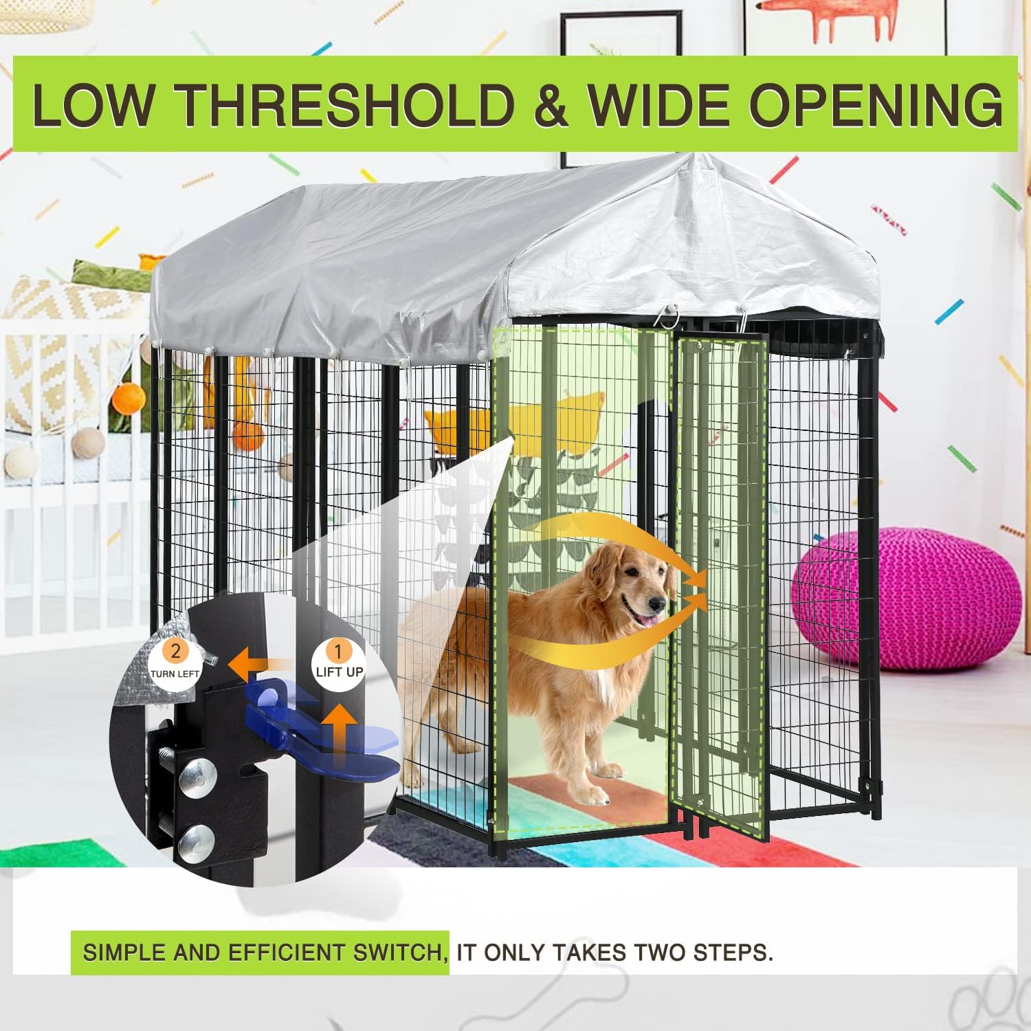 Outdoor Dog Kennel for Large Dogs Heavy Duty Metal Wire Cage with Roof I19835