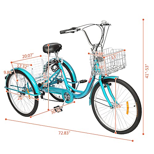 PEXMOR Adult Tricycle 7 Speed, 24/26 Inch 3 Wheel Bike with Baskets V3858