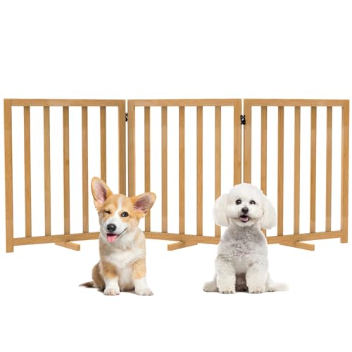 Foldable Dog Gate for Small Dogs, 3-Panel Freestanding Pet Safety Fence for Doorway, Hallways, Stairs, Support Feet Included, 24" x 60.8"