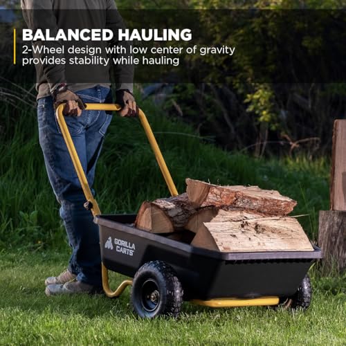 Gorilla Carts GCR-4 Poly Dump Cart, 2-Wheel Garden Wagon, 4 cu ft, 300 lb Capacity R599423
