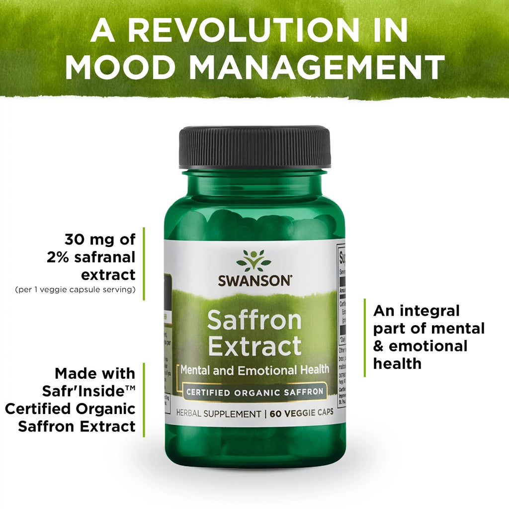 Swanson Saffron Extract 30mg Veggie Capsules - Mood Support & Eye Health Supplement Z582146