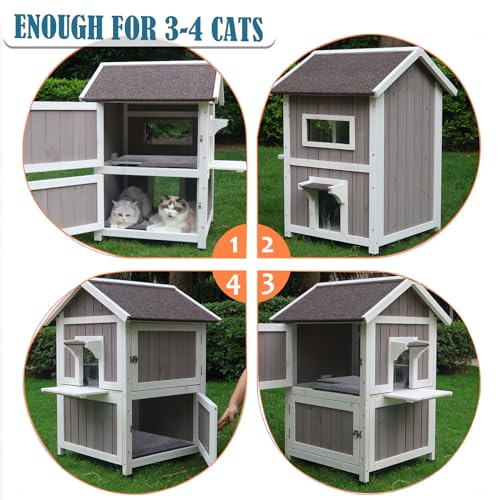 Rockever Outdoor Cat House, Large Wooden Weatherproof Shelter with Escape Door Z2462