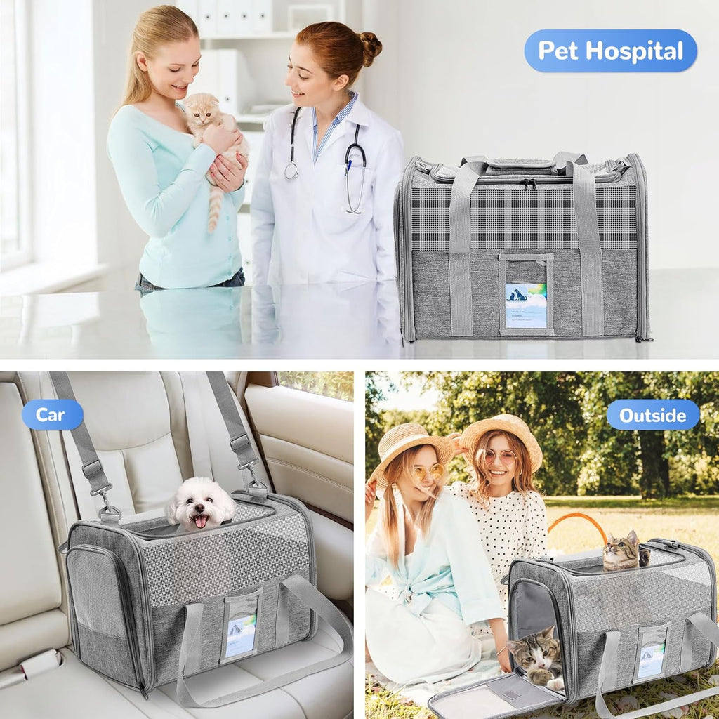 Soft Sided Cat Carrier for Small Medium Cats Dogs, Gray Z1899