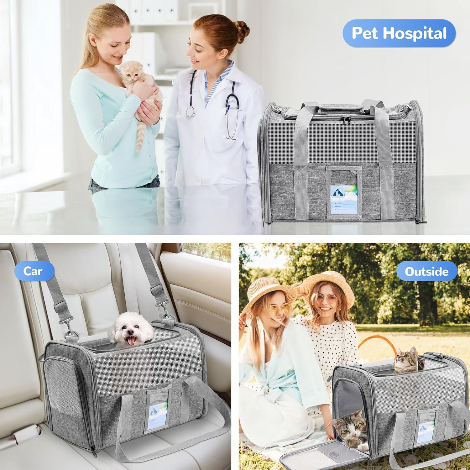 Soft Sided Cat Carrier for Small Medium Cats Dogs, Gray Z1899
