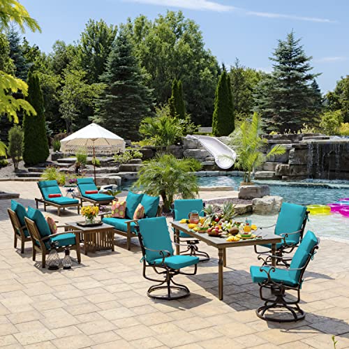 Arden Outdoor Dining Chair Cushion, 20 x 20, Rain-Proof, Peacock Blue Green Texture J4105